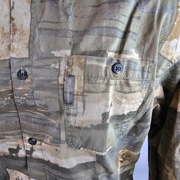 Columbia Shirt Mens Large Green Button Down River Lodge Deer Outdoors Hunting - Picture 4 of 8